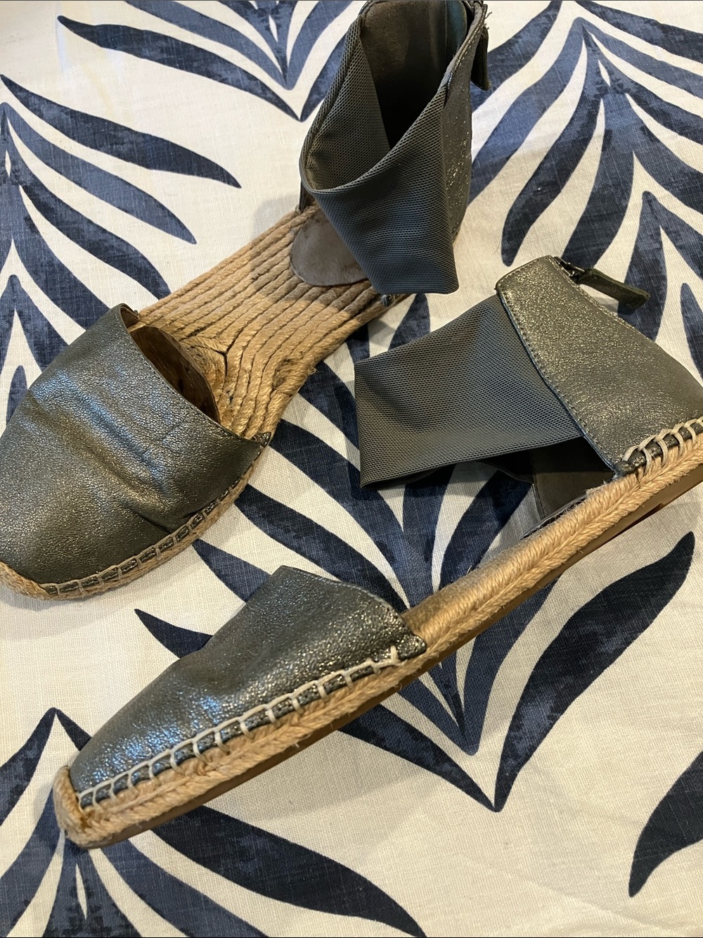 Eileen Fisher Woven Espadrille Sandals with Metallic Gray Upper